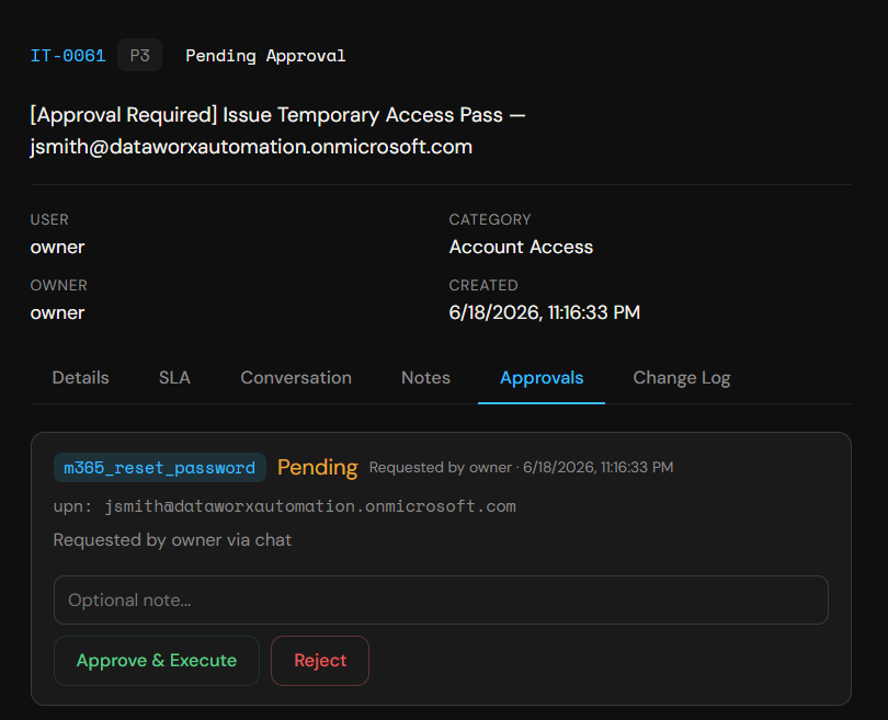 Action approval with audit